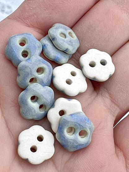 Blue Ceramic Flower Buttons Handmade Porcelain Decorative Notions
