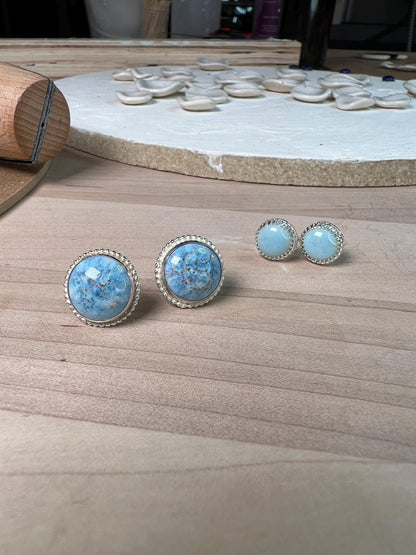 Bezel-Set Blue Porcelain Stud Earrings