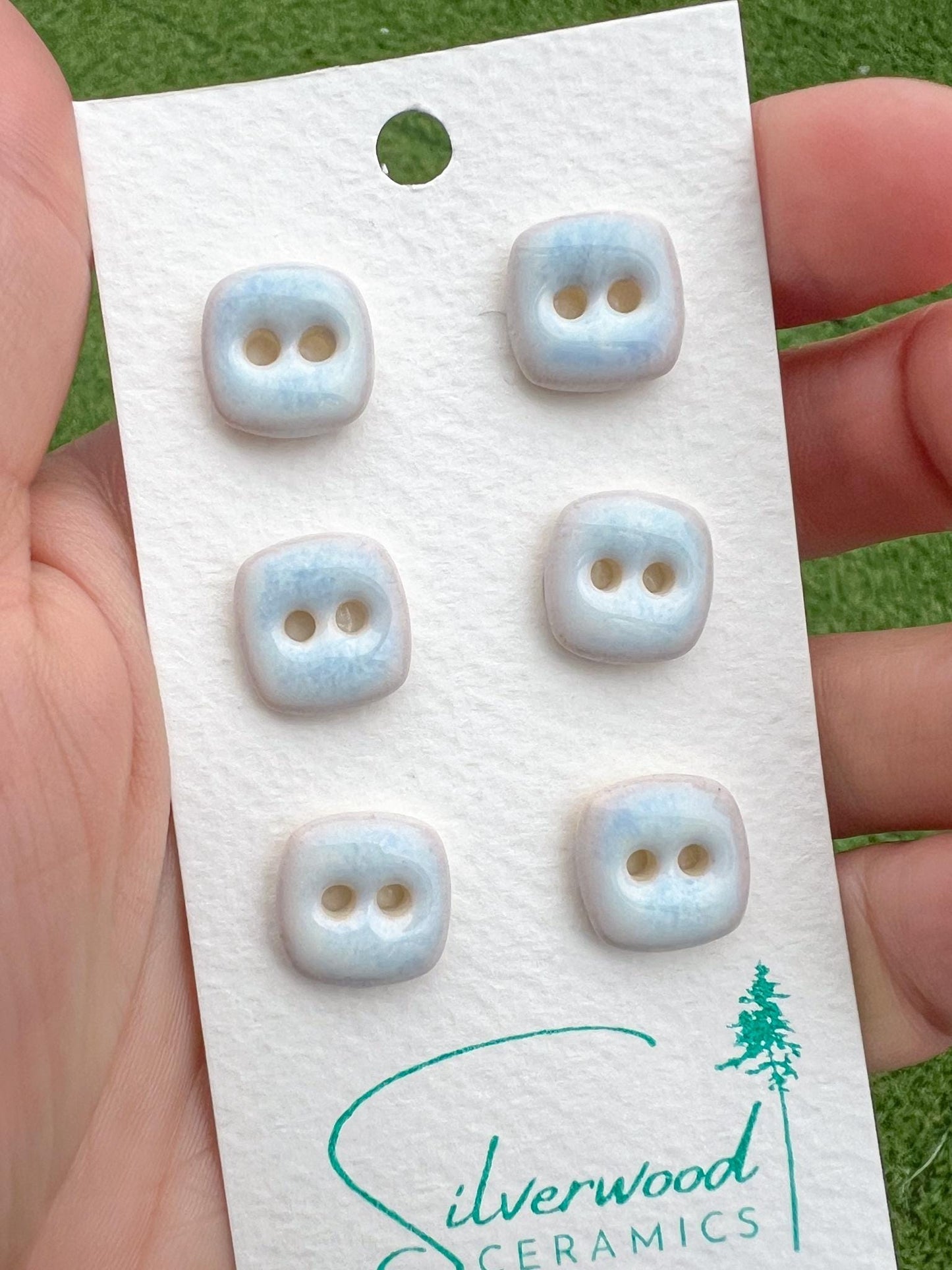 Handmade White Ceramic Buttons Blue Porcelain Sewing Notions