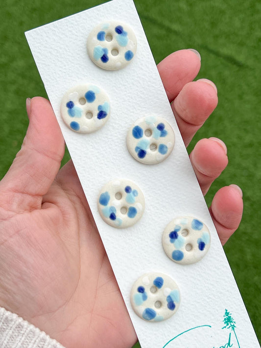 Handmade Blue Glaze Porcelain Buttons | Artisan Ceramic Buttons | 22mm | Set of 6