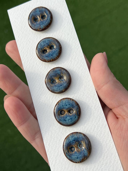Blue Brown Ceramic Buttons for Sewing Handmade Button Set