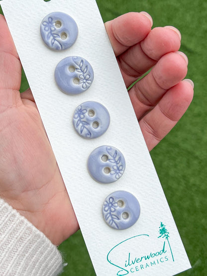 Handmade Lavender Floral Porcelain Buttons  22mm - Set of 5