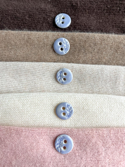 Handmade Lavender Floral Porcelain Buttons  22mm - Set of 5