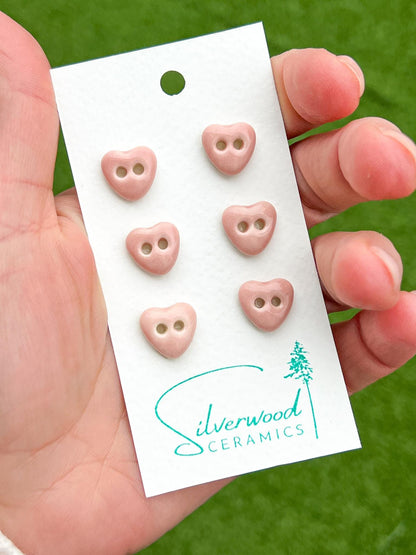 Pink Ceramic Buttons for Sewing Handmade Heart Button Set