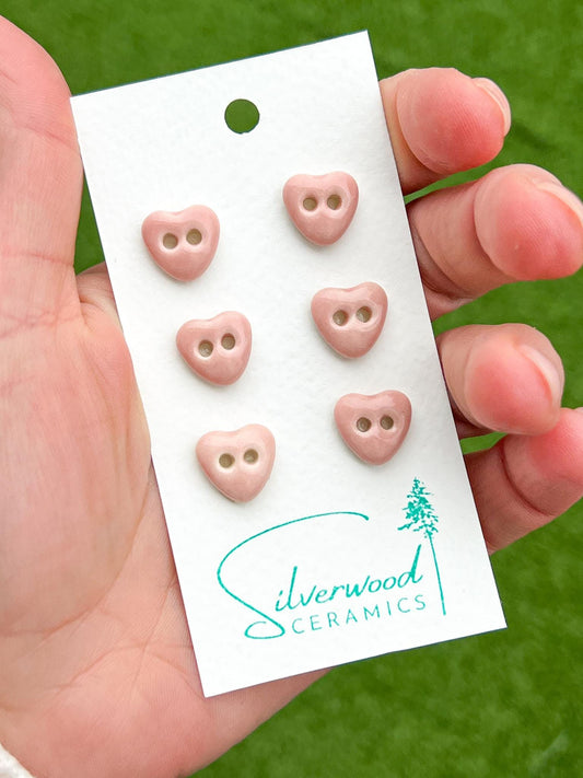 Pink Ceramic Buttons for Sewing Handmade Heart Button Set