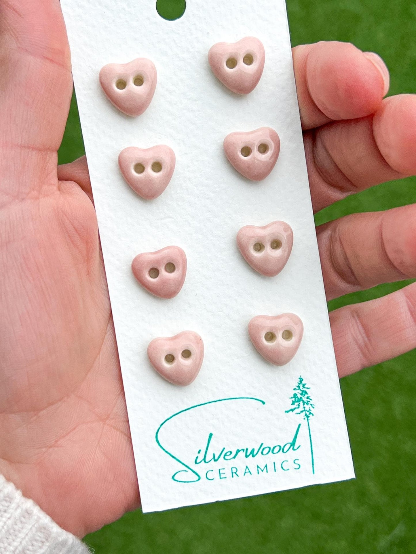 Pink Ceramic Buttons for Sewing Handmade Heart Button Set