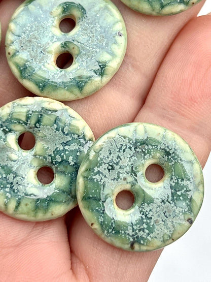 Green Ceramic Buttons Stoneware Sewing Buttons Handmade Button Set