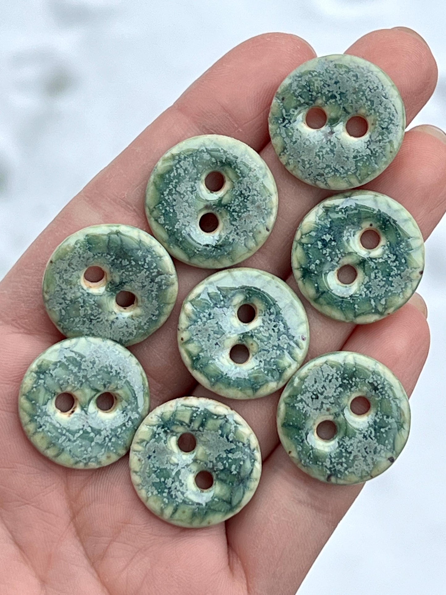 Green Ceramic Buttons Stoneware Sewing Buttons Handmade Button Set