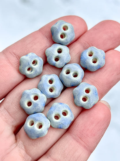Blue Ceramic Flower Buttons Handmade Porcelain Decorative Notions