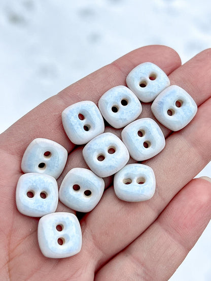 Handmade White Ceramic Buttons Blue Porcelain Sewing Notions