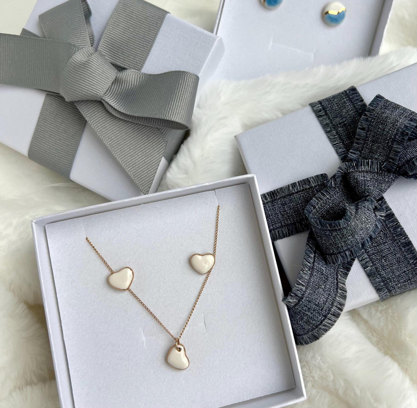 Gold-Rimmed Porcelain Heart Pendant Necklace