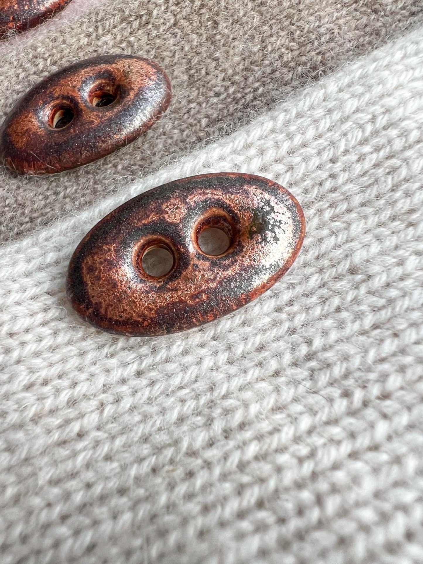 Brown Copper Ceramic Buttons for Sewing Handmade Oval Button Set