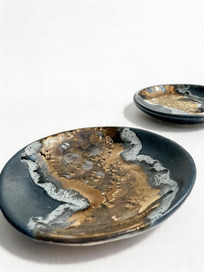 Matte Black Crystalline Ceramic Trinket Dish