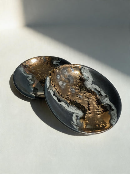 Matte Black Crystalline Ceramic Trinket Dish