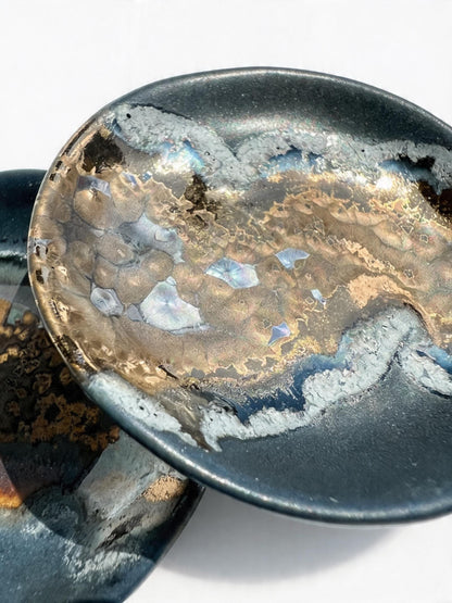 Matte Black Crystalline Ceramic Trinket Dish