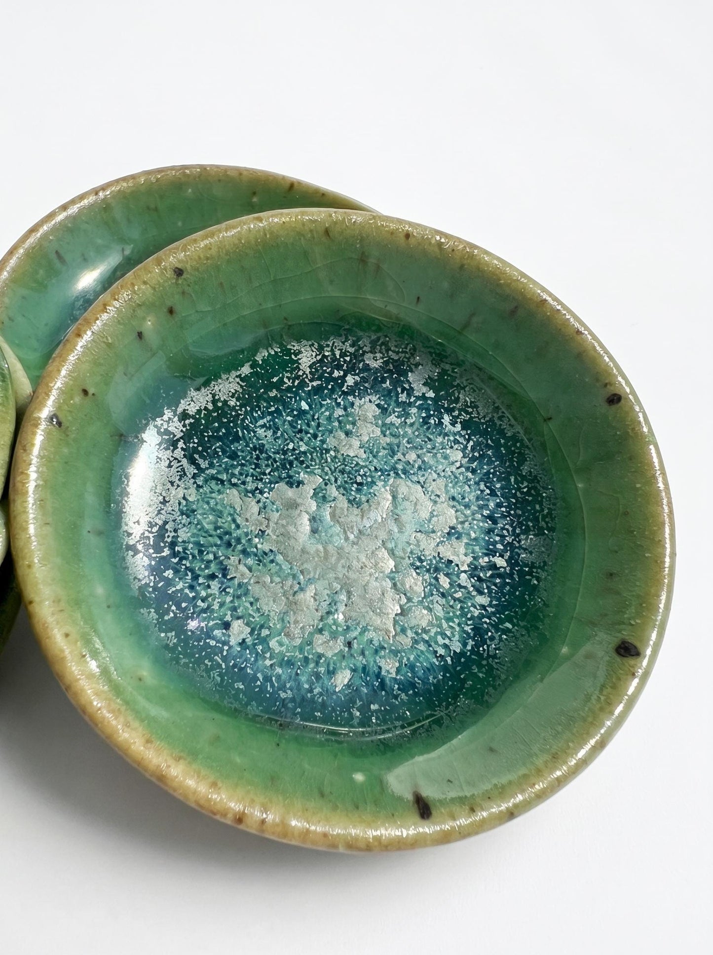 Emerald Green Crystalline Ceramic Ring Dishes