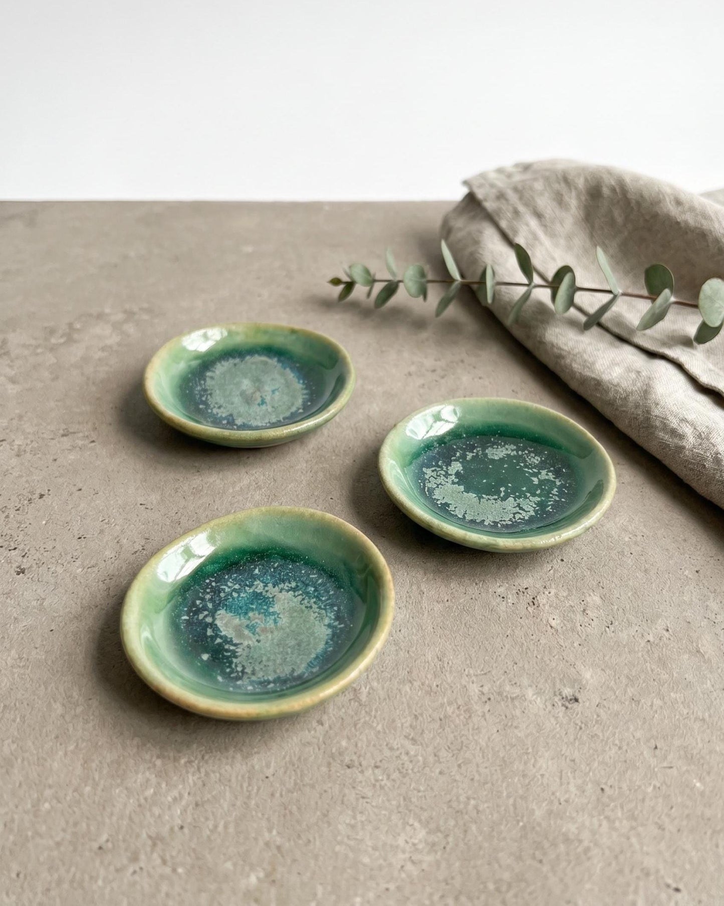 Emerald Green Crystalline Ceramic Ring Dishes