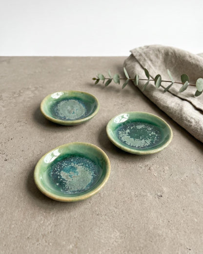 Emerald Green Crystalline Ceramic Ring Dishes