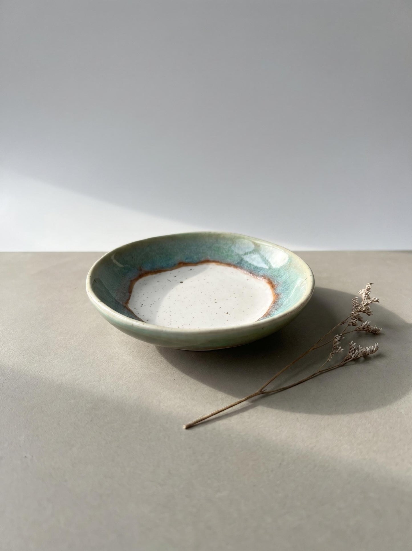 Turquoise Speckled Stoneware Ring Dish