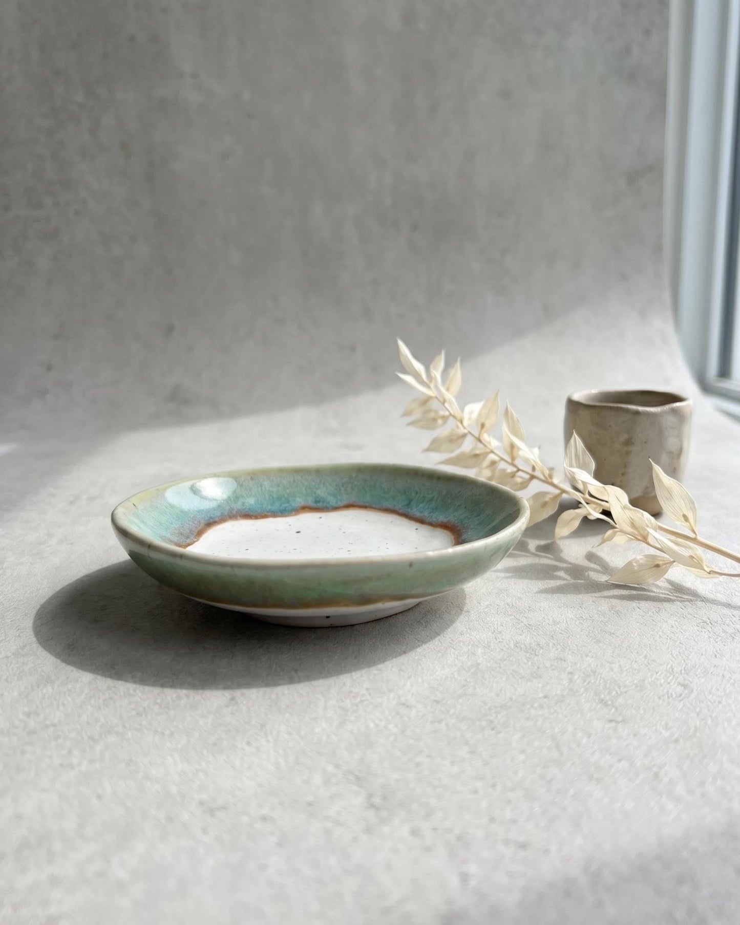Turquoise Speckled Stoneware Ring Dish