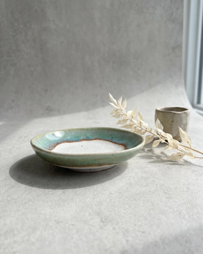 Turquoise Speckled Stoneware Ring Dish