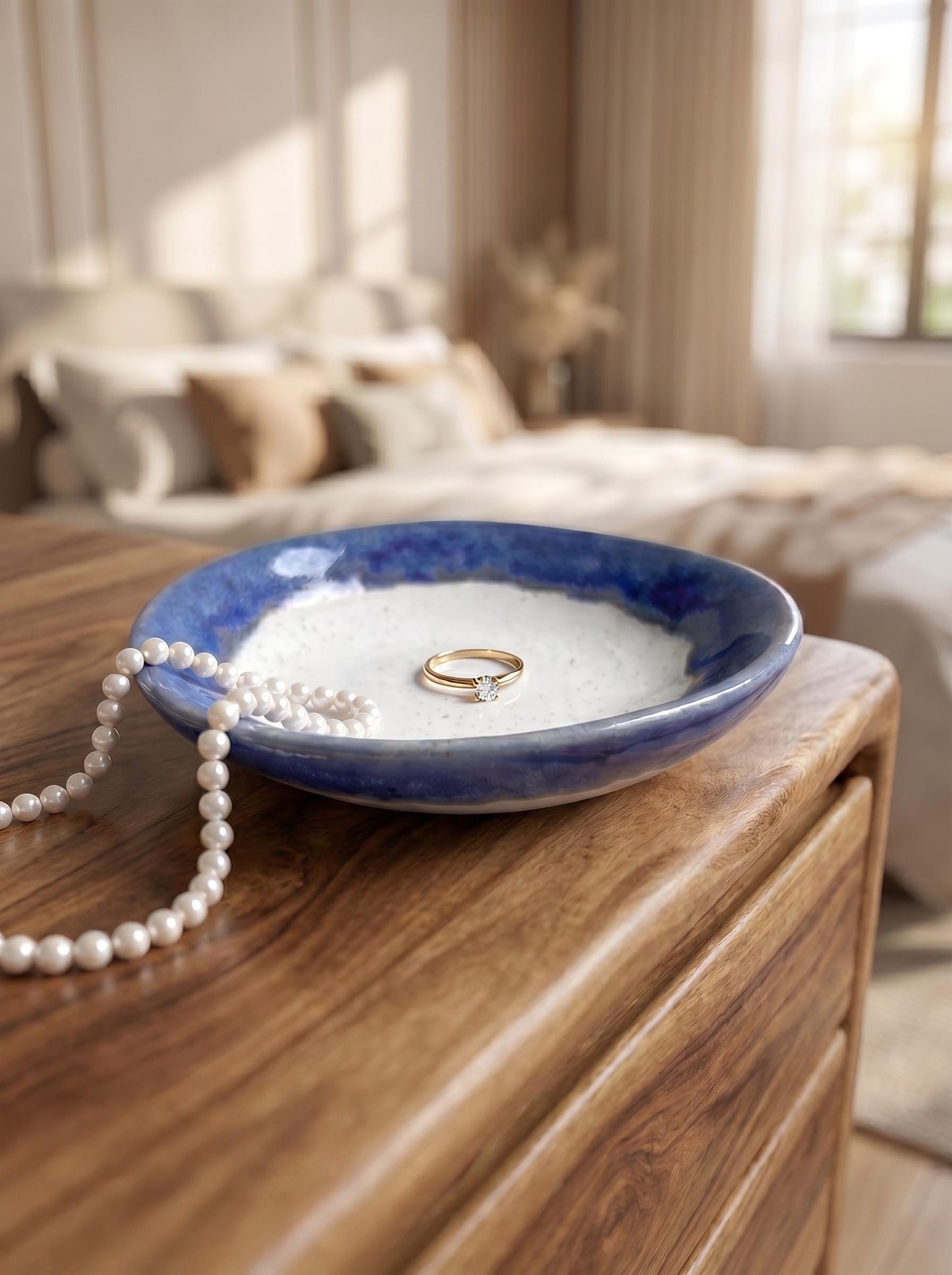 Cobalt Speckled Stoneware Ring Dish