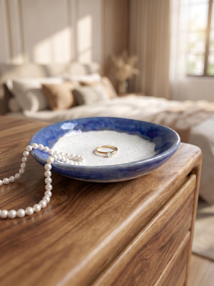 Cobalt Speckled Stoneware Ring Dish
